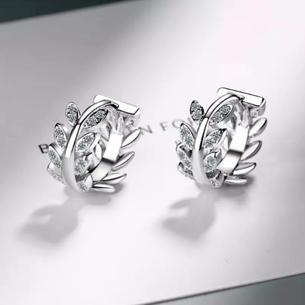 💫 Sterling Silver 925 Leaves Huggie Hoop Earrings